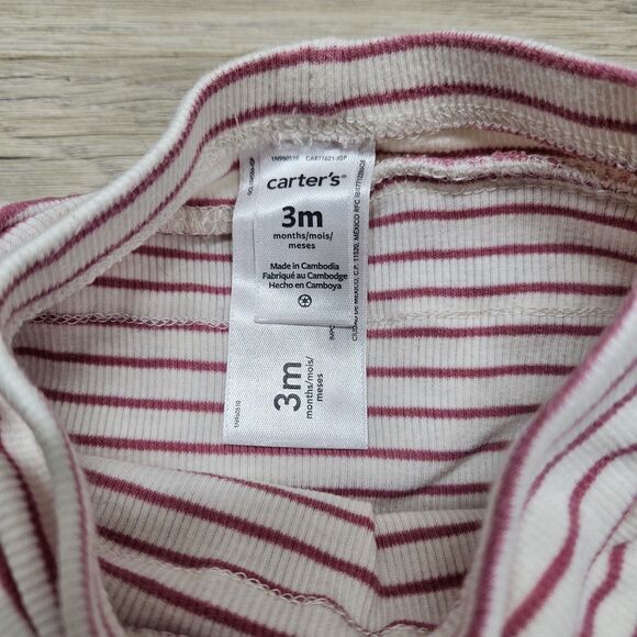 Carter's Baby Girl Ribbed Pants 3 Months Stripe Ruffle Flowers - Picture 5 of 6